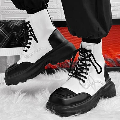 2023 Есенни и зимни мъжки къси ботуши с дебела подметка Нови кожени ботуши в британски стил Снежни ботуши за мъжки бойни ботуши Zapatos