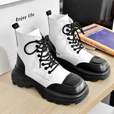 Ανδρικές κοντές μπότες με χοντρή σόλα 2023 φθινόπωρο και χειμώνα Νέες δερμάτινες μπότες βρετανικού στυλ Μπότες χιονιού για ανδρικές μπότες μάχης Zapatos