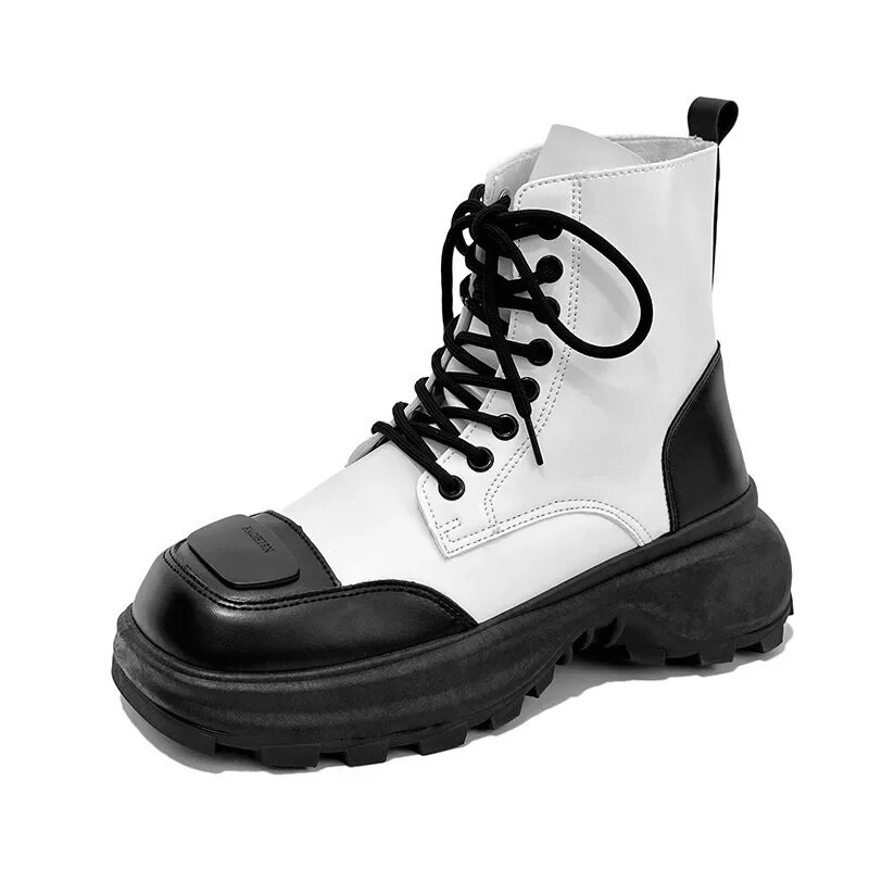 Ανδρικές κοντές μπότες με χοντρή σόλα 2023 φθινόπωρο και χειμώνα Νέες δερμάτινες μπότες βρετανικού στυλ Μπότες χιονιού για ανδρικές μπότες μάχης Zapatos