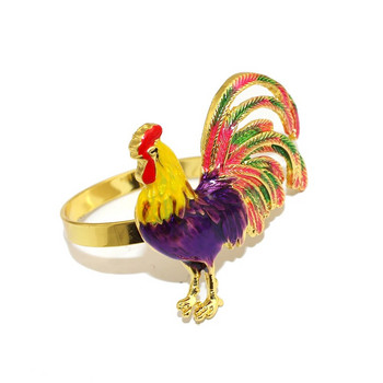 6 τμχ Trendy Big Rooster Δαχτυλίδι χαρτοπετσέτας Πολύχρωμη θήκη χαρτοπετσέτας από σμάλτο για ζώα για διακόσμηση δεξίωσης γάμου Γαλλικό κοσμηματοπώλη HWE108