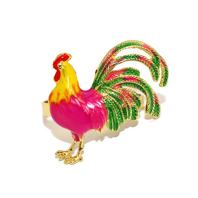 6 τμχ Trendy Big Rooster Δαχτυλίδι χαρτοπετσέτας Πολύχρωμη θήκη χαρτοπετσέτας από σμάλτο για ζώα για διακόσμηση δεξίωσης γάμου Γαλλικό κοσμηματοπώλη HWE108