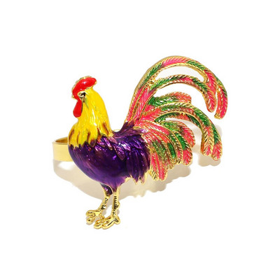 6 τμχ Trendy Big Rooster Δαχτυλίδι χαρτοπετσέτας Πολύχρωμη θήκη χαρτοπετσέτας από σμάλτο για ζώα για διακόσμηση δεξίωσης γάμου Γαλλικό κοσμηματοπώλη HWE108