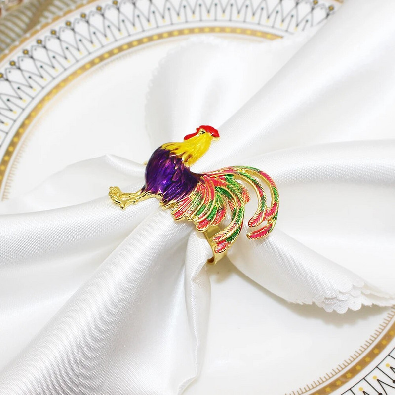 6 τμχ Trendy Big Rooster Δαχτυλίδι χαρτοπετσέτας Πολύχρωμη θήκη χαρτοπετσέτας από σμάλτο για ζώα για διακόσμηση δεξίωσης γάμου Γαλλικό κοσμηματοπώλη HWE108