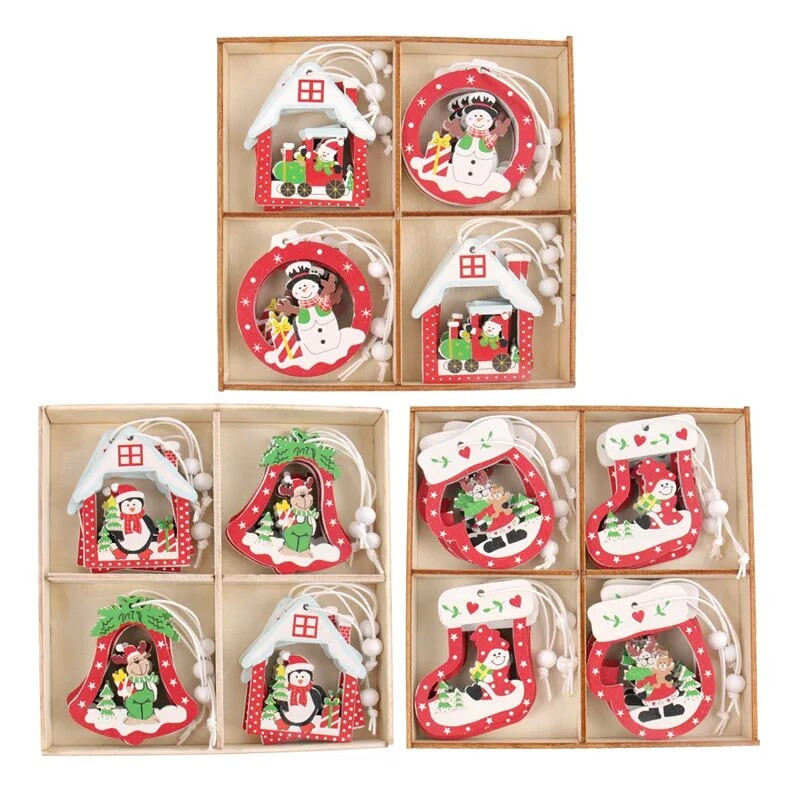 12gab Ziemassvētku rotājumi mājām Sniegpārsliņas Ziemassvētku eglīte Piekārti Koka Kuloni Jaungada Ziemassvētku dekors Koka amatniecība Dāvanas dzimšanas dienā