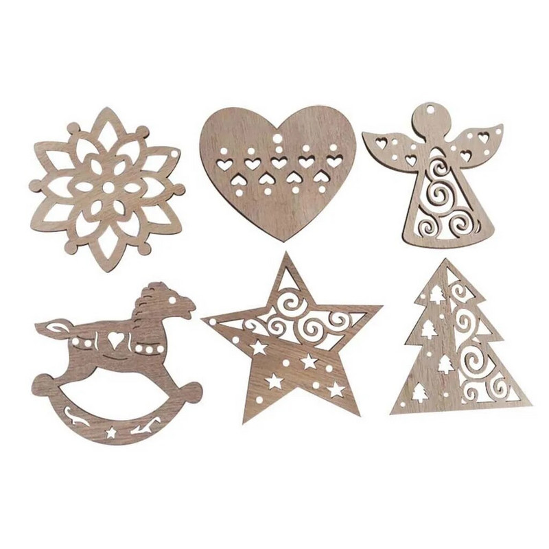 6Gb Ziemassvētku sniegpārsliņas Koka Kuloni Ziemassvētku eglīšu rotājumi Mājas piekarināmais dekors