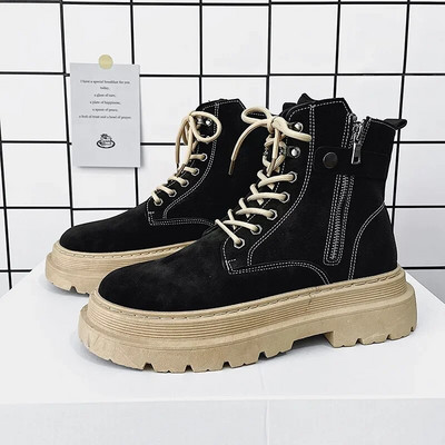 Cizme pentru bărbați 2023 Cizme noi de motocicletă din piele neagră Partea superioară înaltă în stil britanic China-Chic Port Style Cizme din piele Pantofi pentru bărbați