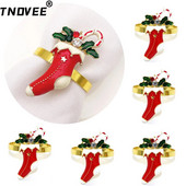 6Gb Zeķes formas salvešu gredzeni Zelta Ziemassvētku salvešu turētājs galda klāšanai Dzimšanas diena Lieldienas Rudens Pateicības kāzas De ERC113