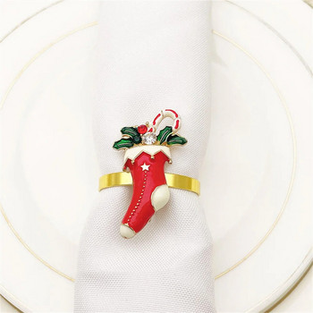 6 τεμ. Κάλτσες σε σχήμα δαχτυλίδια χαρτοπετσέτας Χρυσή χριστουγεννιάτικη θήκη χαρτοπετσέτας για στήσιμο τραπέζι Γενέθλια Πάσχα Φθινόπωρο των Ευχαριστιών Γάμος De ERC113