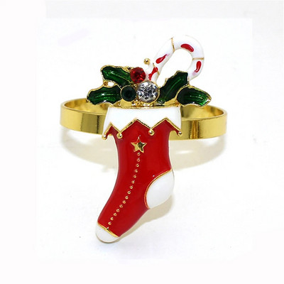 6Gb Zeķes formas salvešu gredzeni Zelta Ziemassvētku salvešu turētājs galda klāšanai Dzimšanas diena Lieldienas Rudens Pateicības kāzas De ERC113