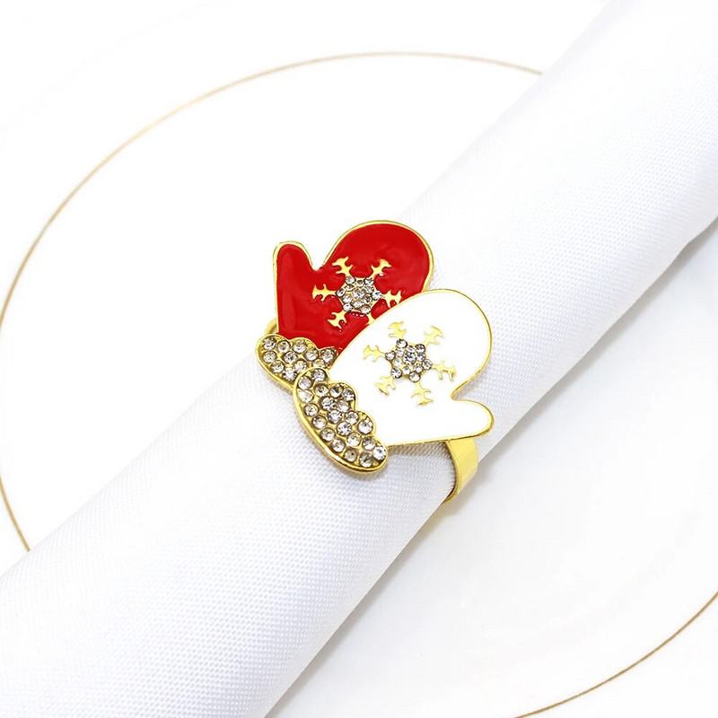 6Gb Zeķes formas salvešu gredzeni Zelta Ziemassvētku salvešu turētājs galda klāšanai Dzimšanas diena Lieldienas Rudens Pateicības kāzas De ERC113