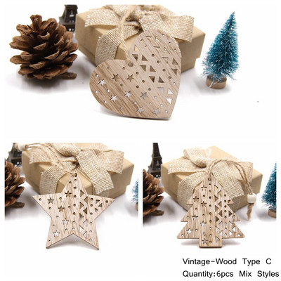 6 ΤΕΜ. Υπέροχα Ευρωπαϊκά Χριστουγεννιάτικα Ξύλινα Μενταγιόν Στολίδια Ξύλινη χειροτεχνία Διακοσμητικά χριστουγεννιάτικου δέντρου Παιδικά παιχνίδια Κρεμαστά δώρα