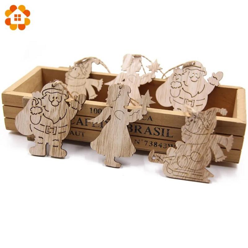 6 ΤΕΜ. Υπέροχα Ευρωπαϊκά Χριστουγεννιάτικα Ξύλινα Μενταγιόν Στολίδια Ξύλινη χειροτεχνία Διακοσμητικά χριστουγεννιάτικου δέντρου Παιδικά παιχνίδια Κρεμαστά δώρα