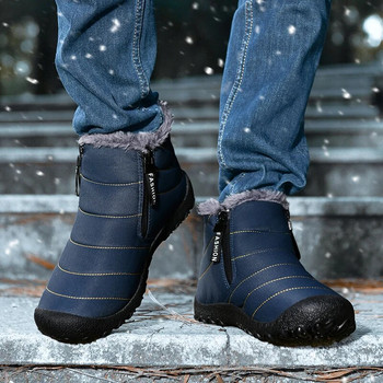 Зимни мъжки ботуши Плоско дъно Удобни, устойчиви на износване плюшени памучни обувки за открито Топло Ежедневни маратонки Снежни ботуши за мъже