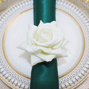 8 τμχ Δαχτυλίδια χαρτοπετσέτας λευκό τριαντάφυλλο floral θήκη για χαρτοπετσέτα Διακόσμηση τραπεζιού για γενέθλια γάμου Χριστουγεννιάτικη ημέρα του Αγίου Βαλεντίνου HWW01