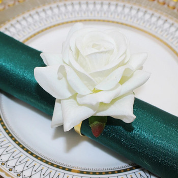 8 τμχ Δαχτυλίδια χαρτοπετσέτας λευκό τριαντάφυλλο floral θήκη για χαρτοπετσέτα Διακόσμηση τραπεζιού για γενέθλια γάμου Χριστουγεννιάτικη ημέρα του Αγίου Βαλεντίνου HWW01