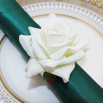 8Pcs Пръстени за салфетки с бяла роза Пръстен за държач за салфетки с цветя Декорация на маса за сватба, рожден ден, Коледа, Свети Валентин HWW01