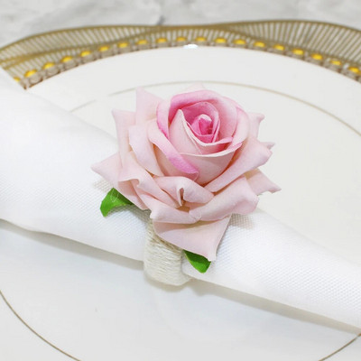 8Gb. Baltas rozes salvešu gredzeni Ziedu salvešu turētājs Gredzenu galda rotājums kāzu dzimšanas dienai Ziemassvētki Valentīna diena HWW01
