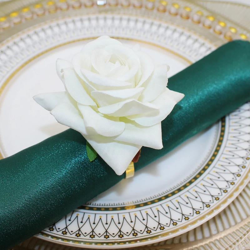 8Gb. Baltas rozes salvešu gredzeni Ziedu salvešu turētājs Gredzenu galda rotājums kāzu dzimšanas dienai Ziemassvētki Valentīna diena HWW01