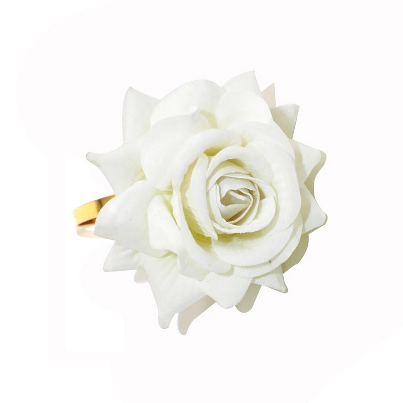 8Gb. Baltas rozes salvešu gredzeni Ziedu salvešu turētājs Gredzenu galda rotājums kāzu dzimšanas dienai Ziemassvētki Valentīna diena HWW01