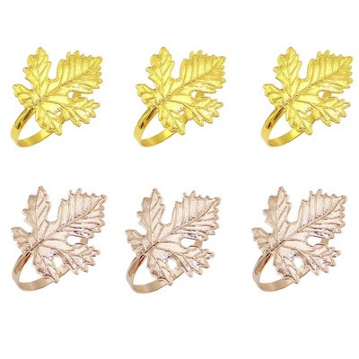 Dvianna 6Gb Fall Leaf salvešu gredzeni Zelta salvešu turētājs Ziemassvētku vakariņām Kāzām Pateicības dienai vai ikdienas lietošanai HWL73