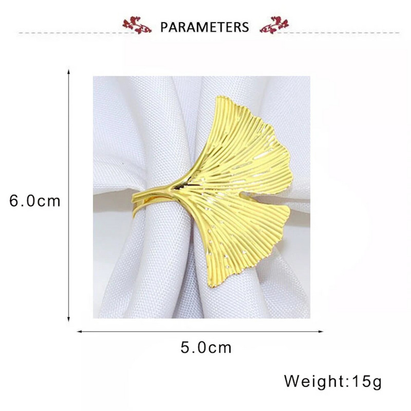 Dvianna 6Gb Fall Leaf salvešu gredzeni Zelta salvešu turētājs Ziemassvētku vakariņām Kāzām Pateicības dienai vai ikdienas lietošanai HWL73