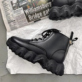 Ανδρικές μπότες με χοντρή σόλα Ανδρικές φθινοπωρινές και χειμερινές μαύρες δερμάτινες μπότες μάχης μοτοσικλέτας με φερμουάρ Middle Assistant παπούτσια