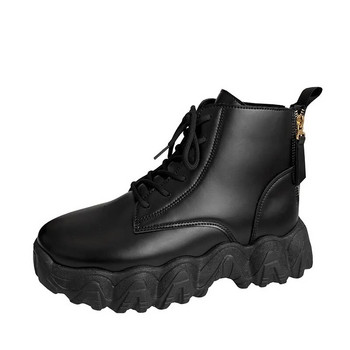 Ανδρικές μπότες με χοντρή σόλα Ανδρικές φθινοπωρινές και χειμερινές μαύρες δερμάτινες μπότες μάχης μοτοσικλέτας με φερμουάρ Middle Assistant παπούτσια