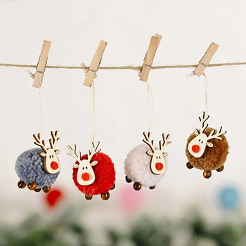 Коледна украса, висящи занаяти за коледно дърво, плюшени играчки във формата на лос, декор за всекидневна, анимационна дървена висулка с елени за кола