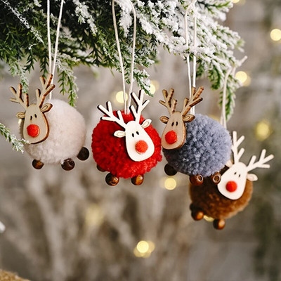 Коледна украса, висящи занаяти за коледно дърво, плюшени играчки във формата на лос, декор за всекидневна, анимационна дървена висулка с елени за кола