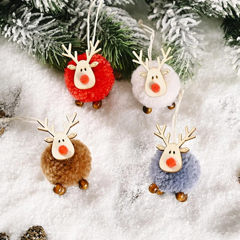 Kalėdiniai papuošalai, Kalėdų eglutės pakabinimo amatai, briedžio formos pliušiniai žaislai, svetainės dekoras, animacinių filmų medžio pakabukas iš elnio