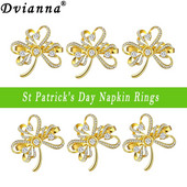 6Gb Svētā Patrika dienas salvešu turētāji Gredzeni Āboliņš Shamrock Rhinestone salvešu gredzens kāzu galda dekorēšanai HWD112