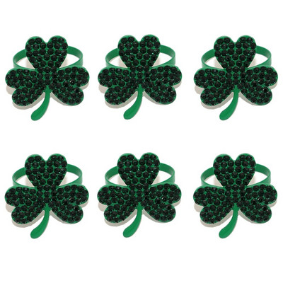 6Gb Svētā Patrika dienas salvešu turētāji Gredzeni Āboliņš Shamrock Rhinestone salvešu gredzens kāzu galda dekorēšanai HWD112