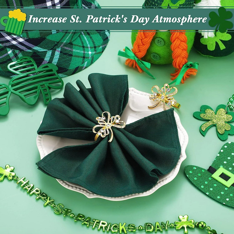 6Gb Svētā Patrika dienas salvešu turētāji Gredzeni Āboliņš Shamrock Rhinestone salvešu gredzens kāzu galda dekorēšanai HWD112