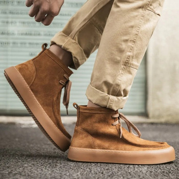 Обувки за инструменти Мъжки ботуши 2022 Нови есенни дишащи винтидж високи ботуши кожа Модни универсални ежедневни обувки Мъжки