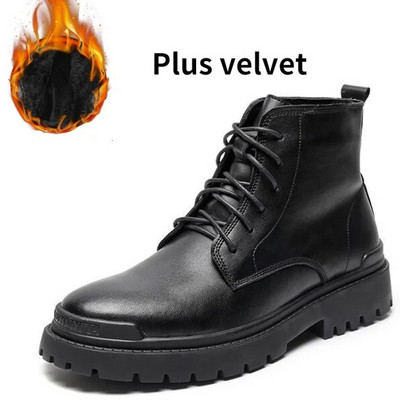 Μπότες Ανδρικά Δερμάτινα Φθινοπωρινά και Χειμώνα Plus Velvet Ανδρικά παπούτσια Βρετανικά ψηλά παπούτσια Trend Ανδρικές μπότες Μπότες εργαλείων