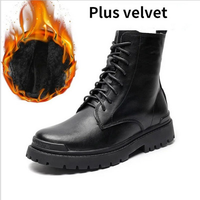 Μπότες Ανδρικά Δερμάτινα Φθινοπωρινά και Χειμώνα Plus Velvet Ανδρικά παπούτσια Βρετανικά ψηλά παπούτσια Trend Ανδρικές μπότες Μπότες εργαλείων