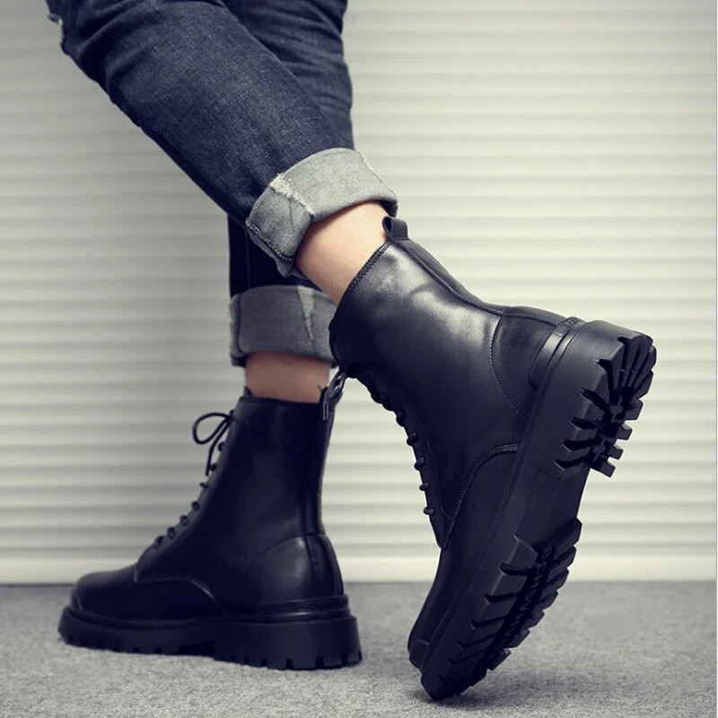 Μπότες Ανδρικά Δερμάτινα Φθινοπωρινά και Χειμώνα Plus Velvet Ανδρικά παπούτσια Βρετανικά ψηλά παπούτσια Trend Ανδρικές μπότες Μπότες εργαλείων