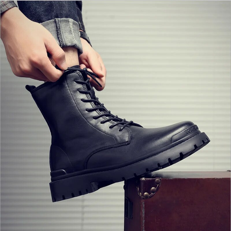 Μπότες Ανδρικά Δερμάτινα Φθινοπωρινά και Χειμώνα Plus Velvet Ανδρικά παπούτσια Βρετανικά ψηλά παπούτσια Trend Ανδρικές μπότες Μπότες εργαλείων