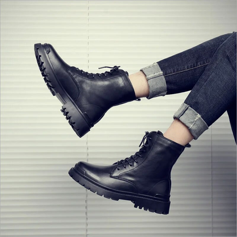 Μπότες Ανδρικά Δερμάτινα Φθινοπωρινά και Χειμώνα Plus Velvet Ανδρικά παπούτσια Βρετανικά ψηλά παπούτσια Trend Ανδρικές μπότες Μπότες εργαλείων