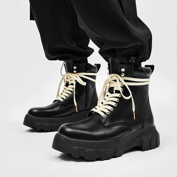 Ανδρικές μπότες με δερμάτινη χοντρή σόλα βρετανικού στιλ Ανδρικές μπότες άνοιξη και φθινόπωρο 2023 Παπούτσια μοτοσικλέτας με φερμουάρ