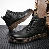 Vīriešu zābaki ar biezu zoli palielinātu zābaki vīriešu apavi jauniešu mode britu stila instrumenti zābaki Ādas apavi ar augstu augšdaļu