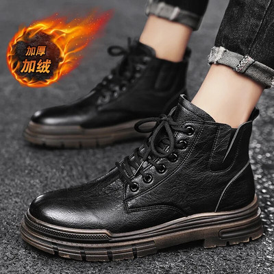 Vīriešu zābaki ar biezu zoli palielinātu zābaki vīriešu apavi jauniešu mode britu stila instrumenti zābaki Ādas apavi ar augstu augšdaļu