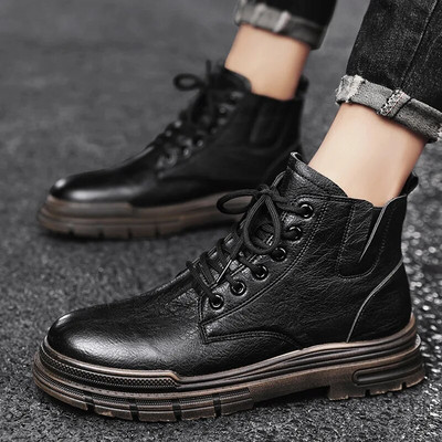 Vīriešu zābaki ar biezu zoli palielinātu zābaki vīriešu apavi jauniešu mode britu stila instrumenti zābaki Ādas apavi ar augstu augšdaļu