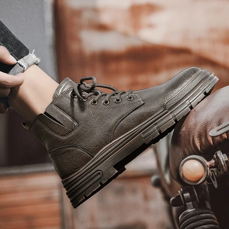 Vīriešu zābaki ar biezu zoli palielinātu zābaki vīriešu apavi jauniešu mode britu stila instrumenti zābaki Ādas apavi ar augstu augšdaļu