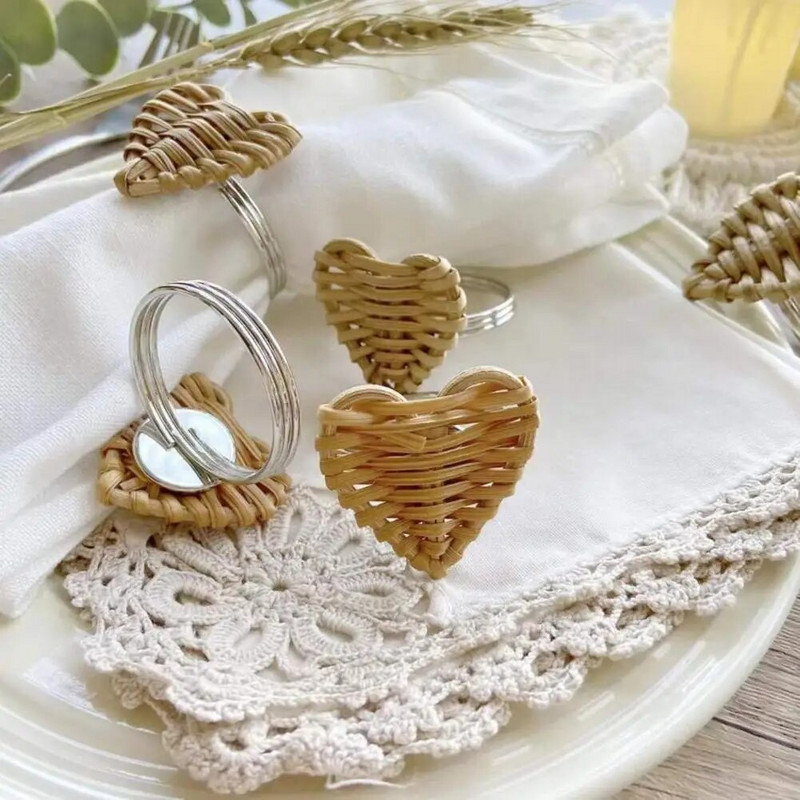 Rudens salvešu gredzenu komplekts no 6 vintage salvešu gredzeniem galda klāšanai ar rokām darināts rotangpalmas salvetes gredzenu turētājs kāzām