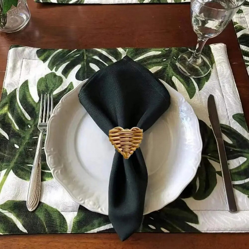 Rudens salvešu gredzenu komplekts no 6 vintage salvešu gredzeniem galda klāšanai ar rokām darināts rotangpalmas salvetes gredzenu turētājs kāzām