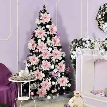 5τμχ 14,5cm Αφρώδη Χριστουγεννιάτικα Διακοσμητικά Χρυσή Πούδρα Λουλούδι Πόρτες και Παράθυρα Διακόσμηση Χριστουγεννιάτικου Δέντρου Καλή Χρονιά
