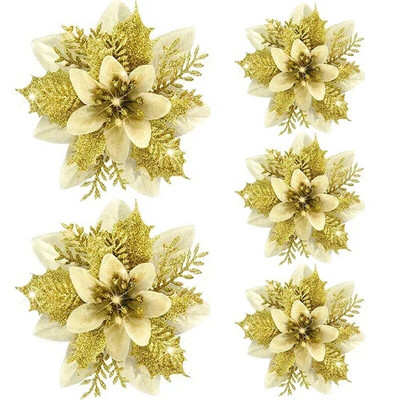 5gab 14,5 cm dzirkstoši Ziemassvētku rotājumi Zelta pulverveida ziedu durvis un logi Ziemassvētku eglīšu rotājumi Laimīgu Jauno gadu