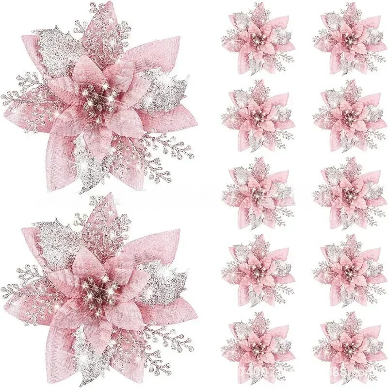 5gab 14,5 cm dzirkstoši Ziemassvētku rotājumi Zelta pulverveida ziedu durvis un logi Ziemassvētku eglīšu rotājumi Laimīgu Jauno gadu