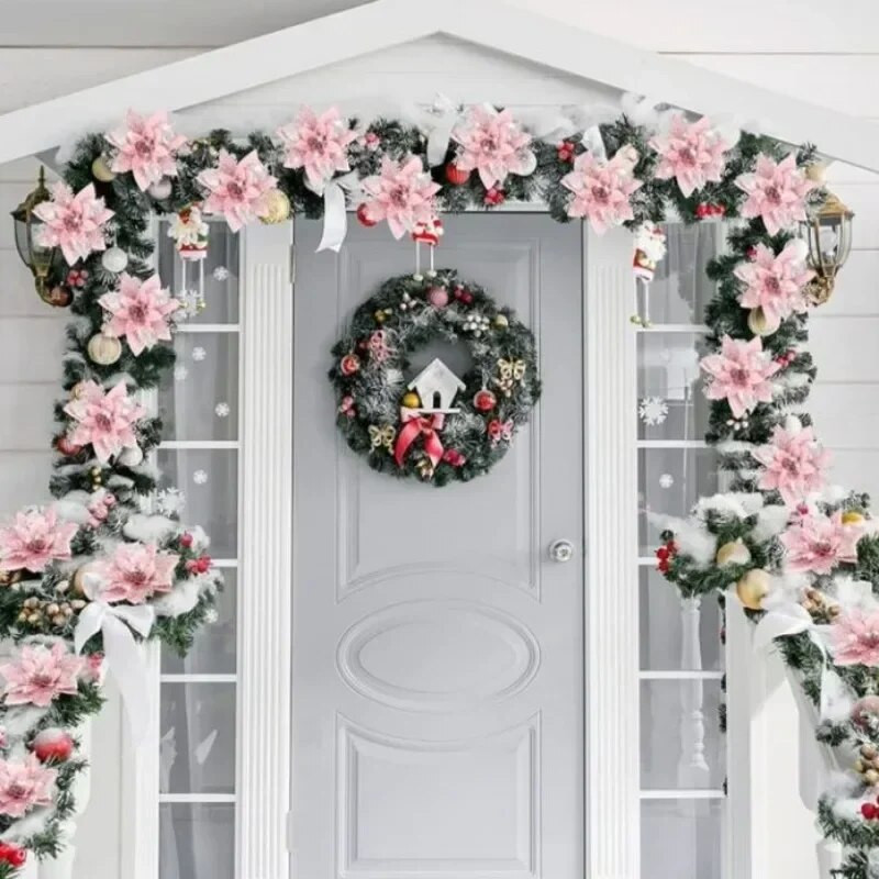 5gab 14,5 cm dzirkstoši Ziemassvētku rotājumi Zelta pulverveida ziedu durvis un logi Ziemassvētku eglīšu rotājumi Laimīgu Jauno gadu